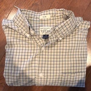 J. Crew gray navy check shirt.